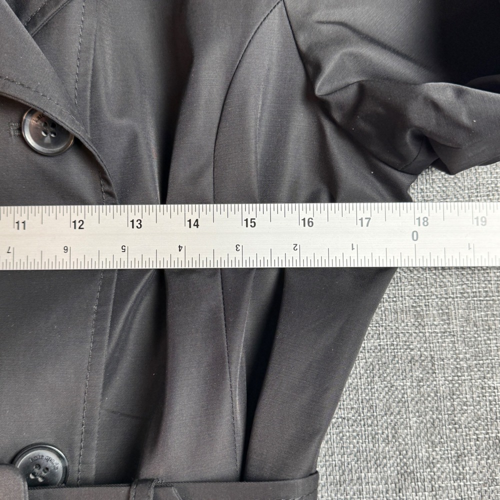Women Kate Spade Trench Coat | Size S | Black Ruffle Hem Belted Jacket - Picture 10 of 13